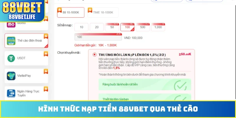 Nạp Tiền 88VBET - Hướng Dẫn Thanh Toán Nhận Ưu Đãi Sốc - ZO99.MOBI