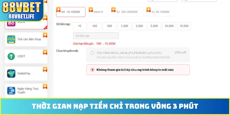 Nạp Tiền 88VBET - Hướng Dẫn Thanh Toán Nhận Ưu Đãi Sốc - ZO99.MOBI